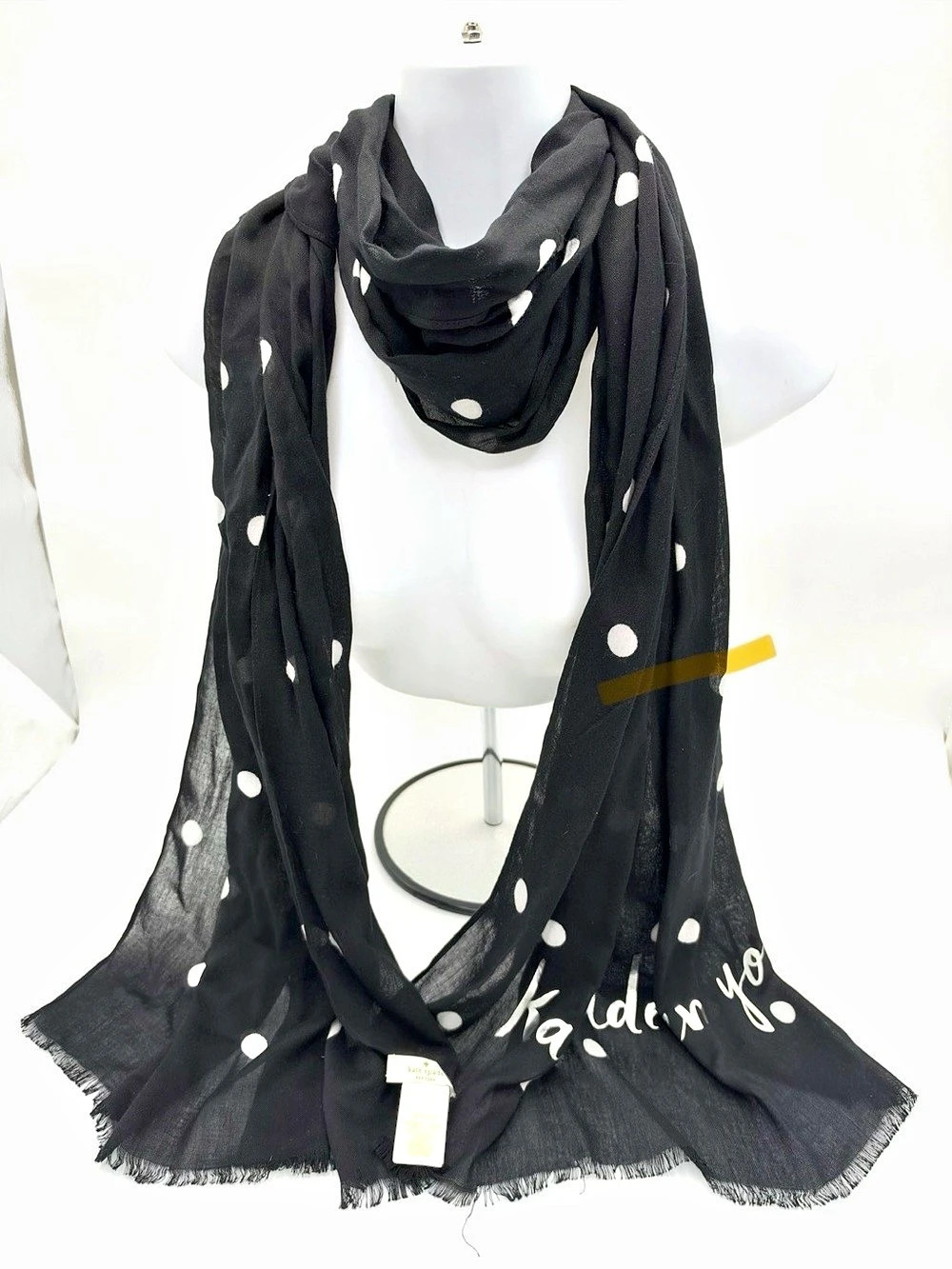 Kate Spade Celebration Dot Oblong Scarf Black White Polka Dot Viscose 24x80”